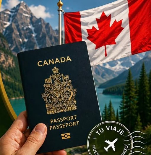 Pasaporte y bandera de Canadá