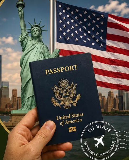 Pasaporte y bandera de Estados Unidos